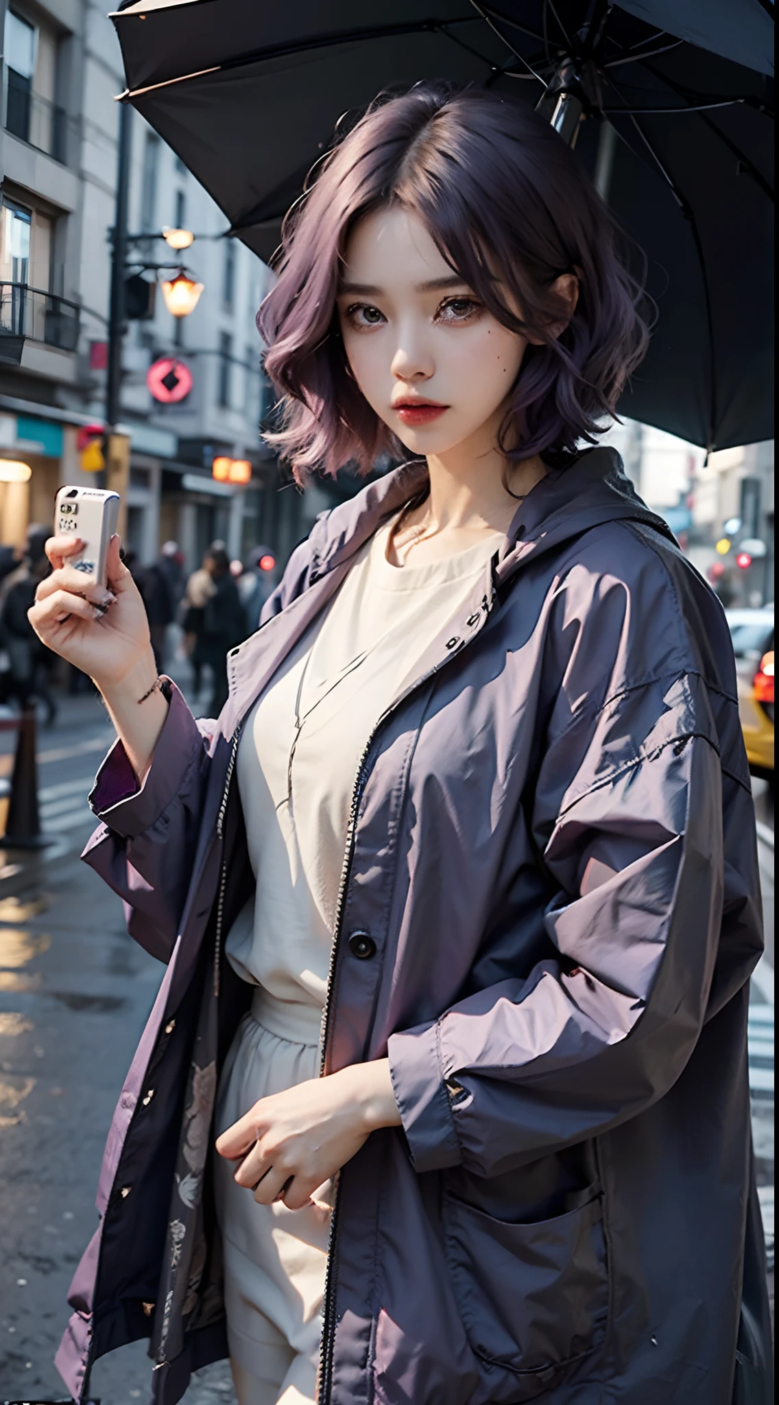 With flowing purple hair, she looked beautiful under the moonlight. It's also fun to see the raincoat open and spin like an umbrella. People wandering the streets at night turned their eyes towards him, but no one clicked their tongue or frowned.