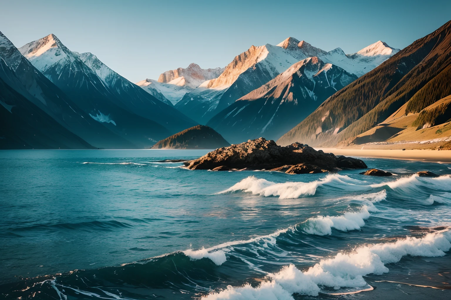Sea, mountains, fine art photography, high detail, Realistic