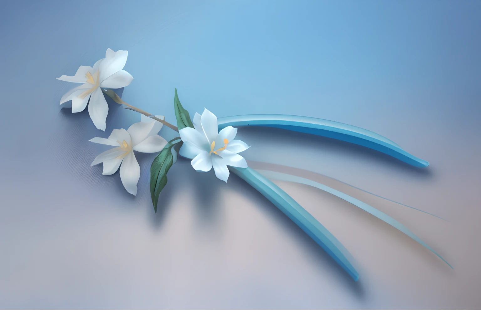 Jasmine flowers、fronds、tallos、Background blue