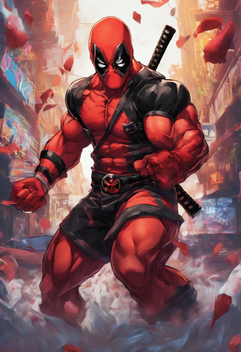 Fusion entre Deadpool de Marvel y Kirito de SAO.Realistic 3D rendering, Full body photography, hiperrealista