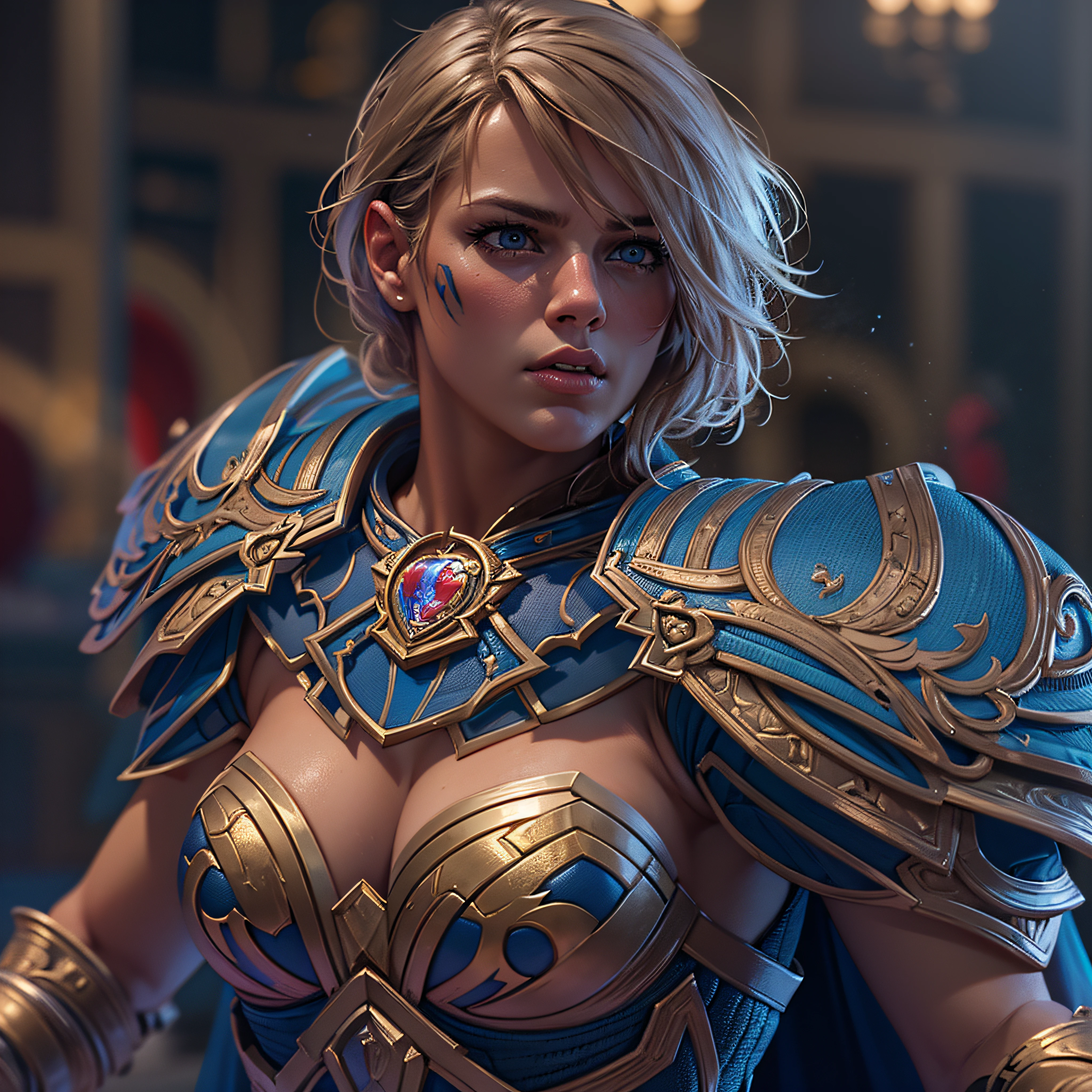 Gladiator fighter SuperGirl. intricate, hypermaximalist, elegant, hyper realistic, epic high details,full details,high resolution,dynamic slightblue lighting,rendering,realism,Photo-realistic, ultra realistic, octane render, unreal engine, hyper detailed, volumetric lighting, 8k reality, cinematic