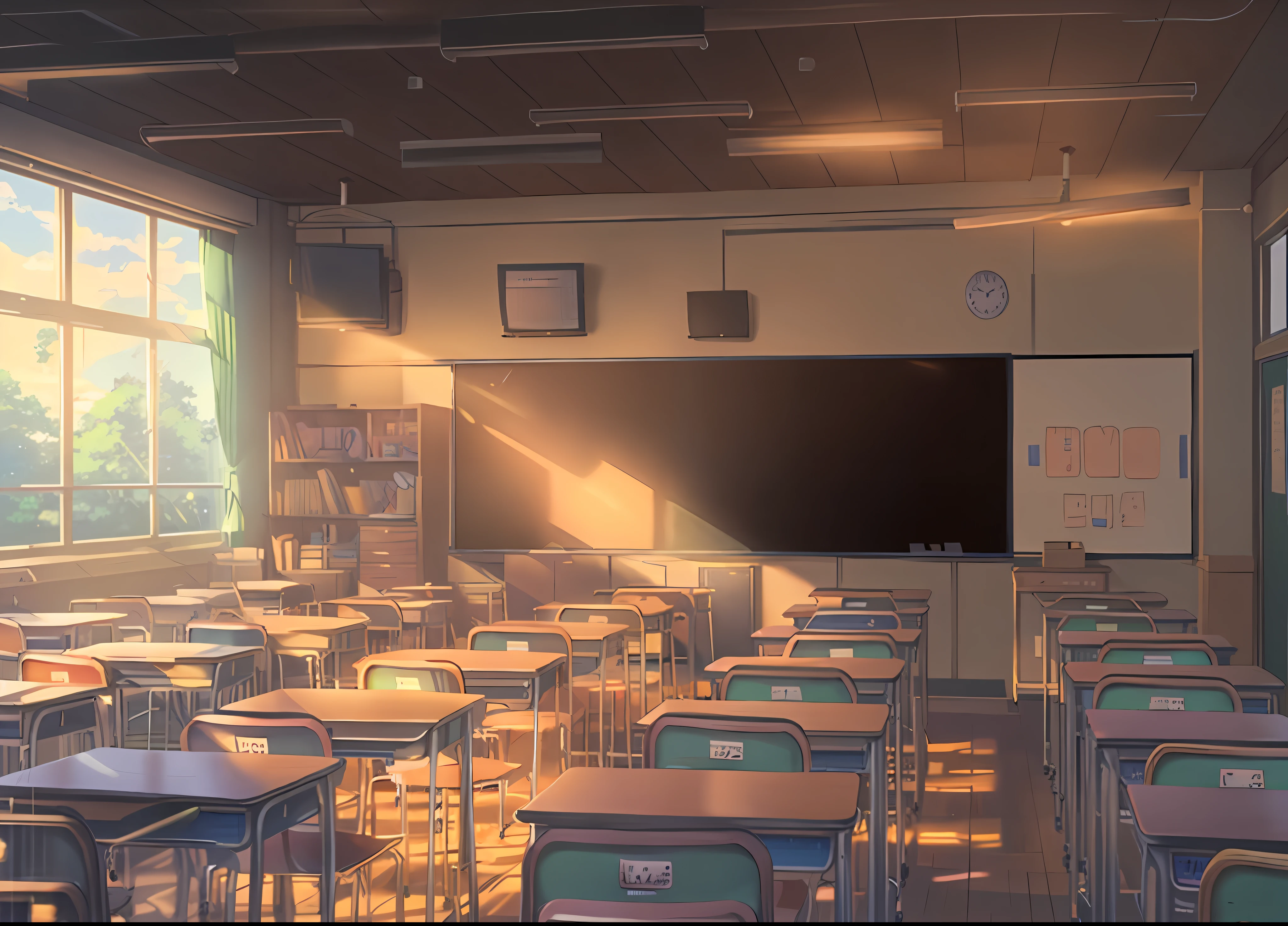 there is a classroom with a chalkboard and many desks, typical anime classroom, classroom background, anime background art, highschool background, school classroom, anime background, classroom, anime scenery concept art, colorful anime movie background, studio glibly makoto shinkai, anime. soft lighting, in a classroom, anime movie background, style of makoto shinkai