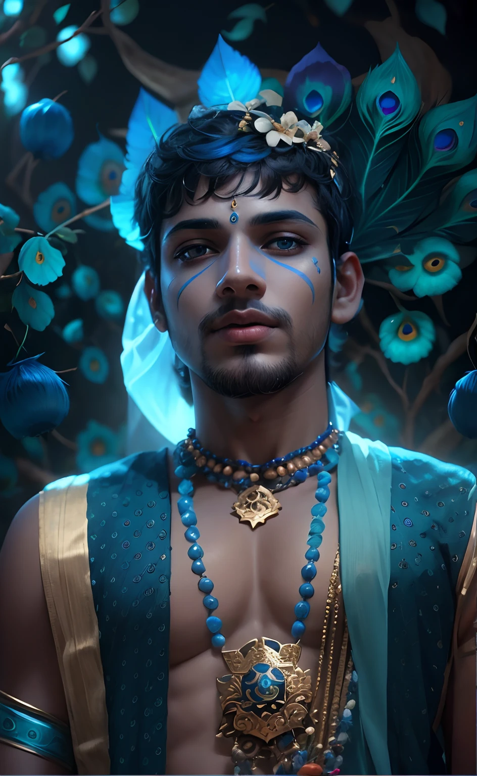 Boy Krishna Lord Background Remover is the magic behind it flower garden. Peacock feather on head. Real face blue color Make the face of Lord Krishna the most beautiful Make its body smaller too Lord Krishna looked most beautiful Body is blue, hair is black.
