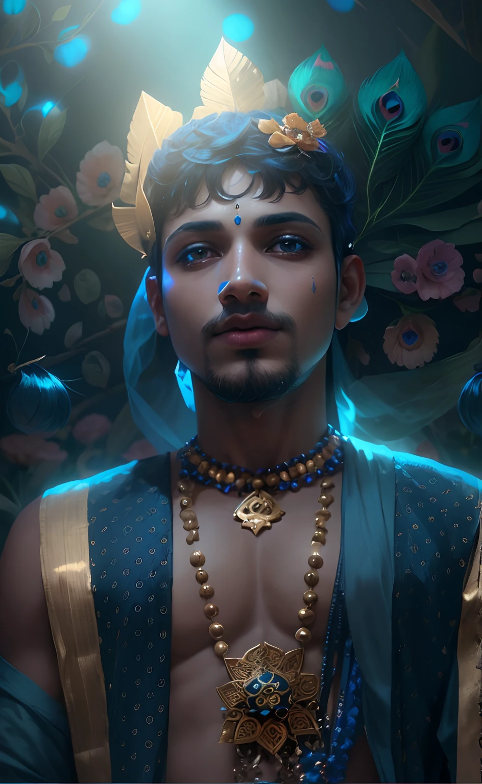 Boy Krishna Lord Background Remover is the magic behind it flower garden. Peacock feather on head. Real face blue color Make the face of Lord Krishna the most beautiful Make its body smaller too Lord Krishna looked most beautiful Body is blue, hair is black.