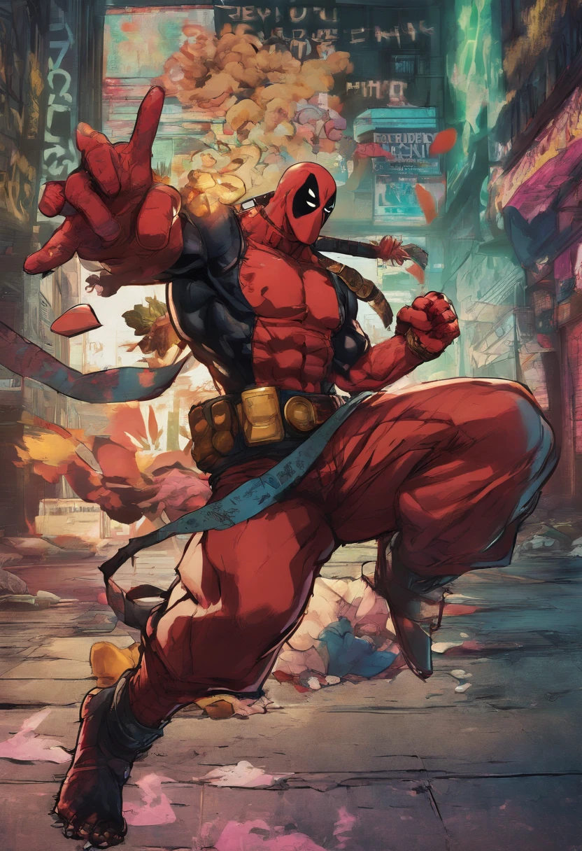 Merger between Marvel's Deadpool and BNHA's Deku.Renderizado 3D realista, Full body photography, hiperrealista