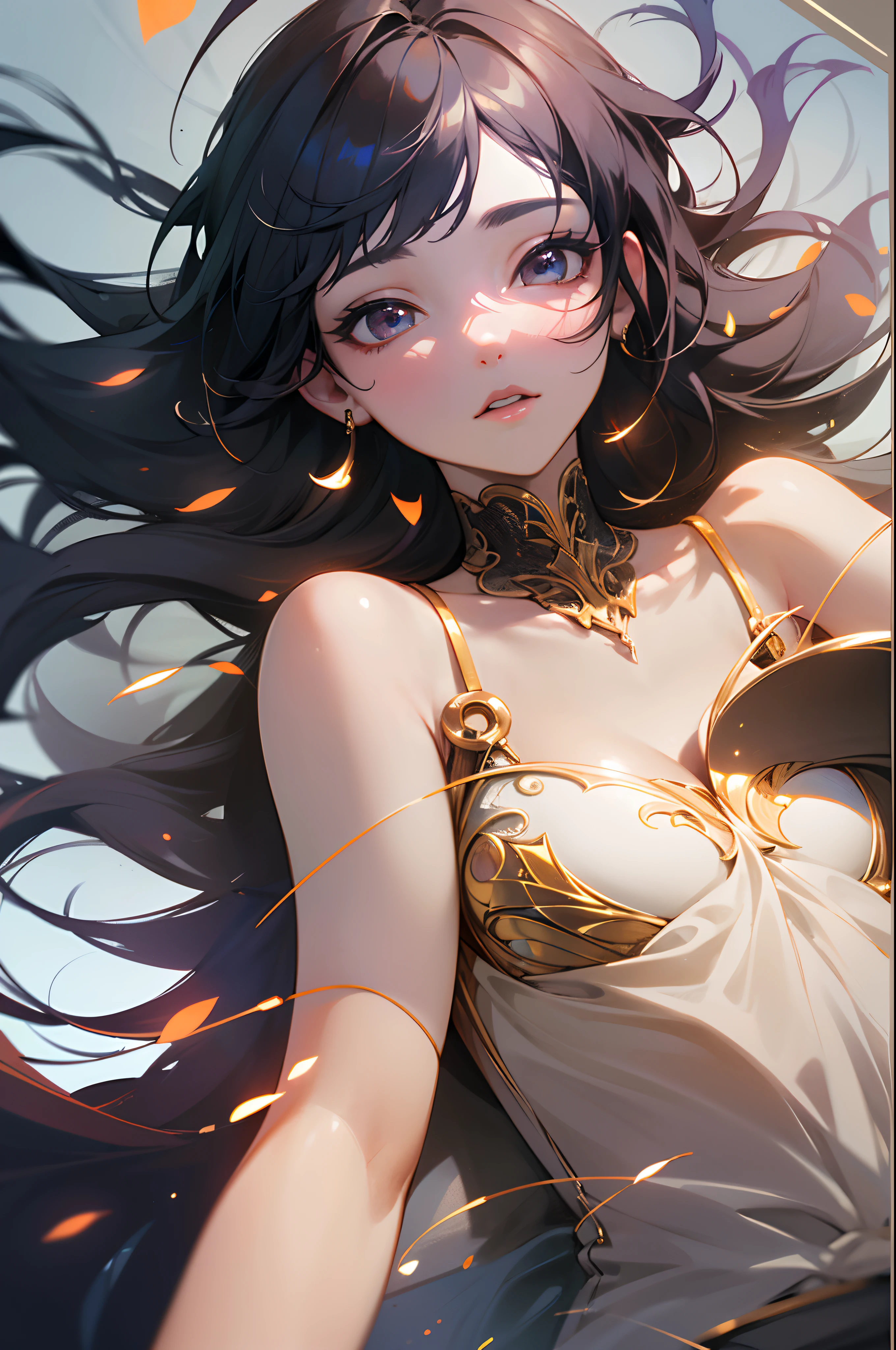 (extremely detailed CG unity 8k wallpaper,masterpiece, best quality, ultra-detailed),(best illumination, best shadow, an extremely delicate and beautiful),floating,

[(dynamic angle,(beautiful girl),(black hair),(black outfit),delicate facial features,contemplating expression,white background): :1.2], 

[ :(vibrant color palette,shimmering light,crystal clear water,bejeweled desert landscape,detailed sand patterns):0.6]