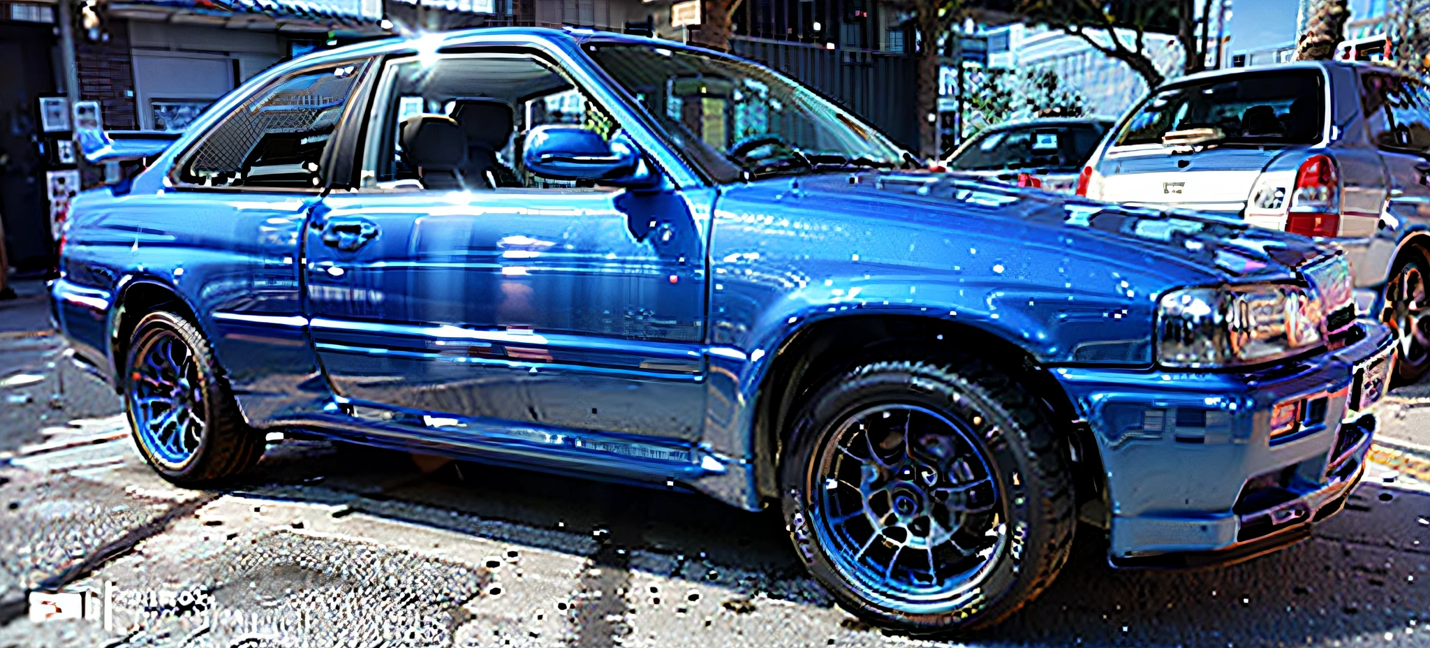 Arafed Blue carro estacionado em um estacionamento com outros carros, 1 9 9 0, 1990, 1 9 9 2, 1992, corpo azul, bolo', 1 9 9 1, 1991, 1 9 9 3, 1993, tiro frontal, muito triste c 12.0, 1 9 8 9