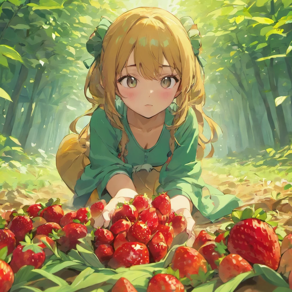 a fairy flying over a pile of Radishes , holding one Radish on her hand