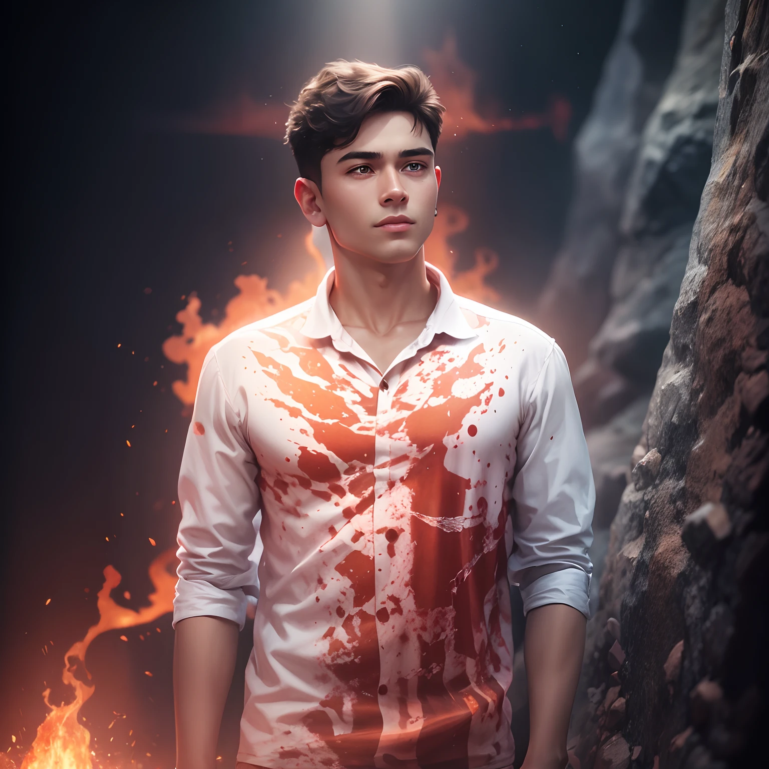 A good boy, lava background