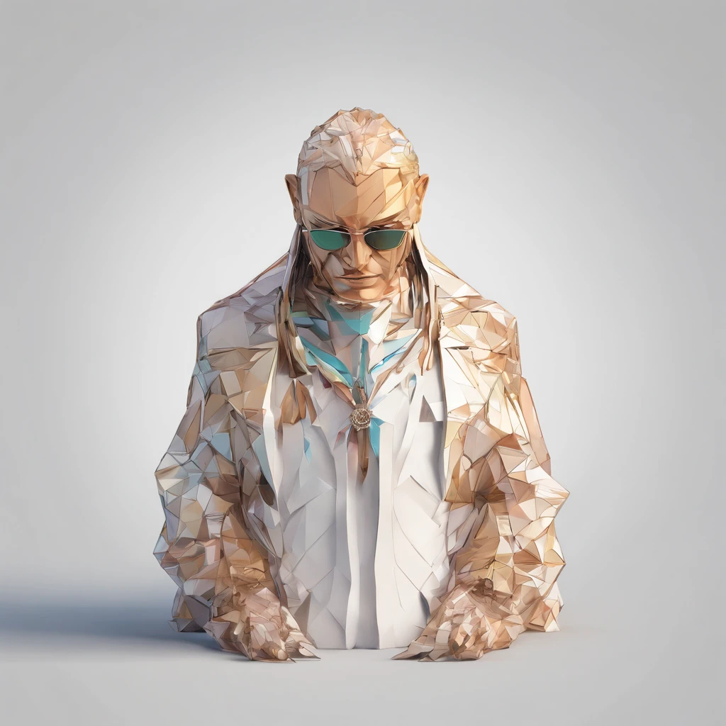 Perfect alignment, Sand monk in jacket，Crystal Vase，Rose flower, Wearing sunglasses, cheerfulness, Standing position, Abstract beauty, Centered, Looking at the camera, Facing the camera, Approaching perfection, Dynamic, Highly detailed, Smooth, Sharp Focus, 8K, hight resolution, Illustration, art by carne griffiths and wadim kashin, White background