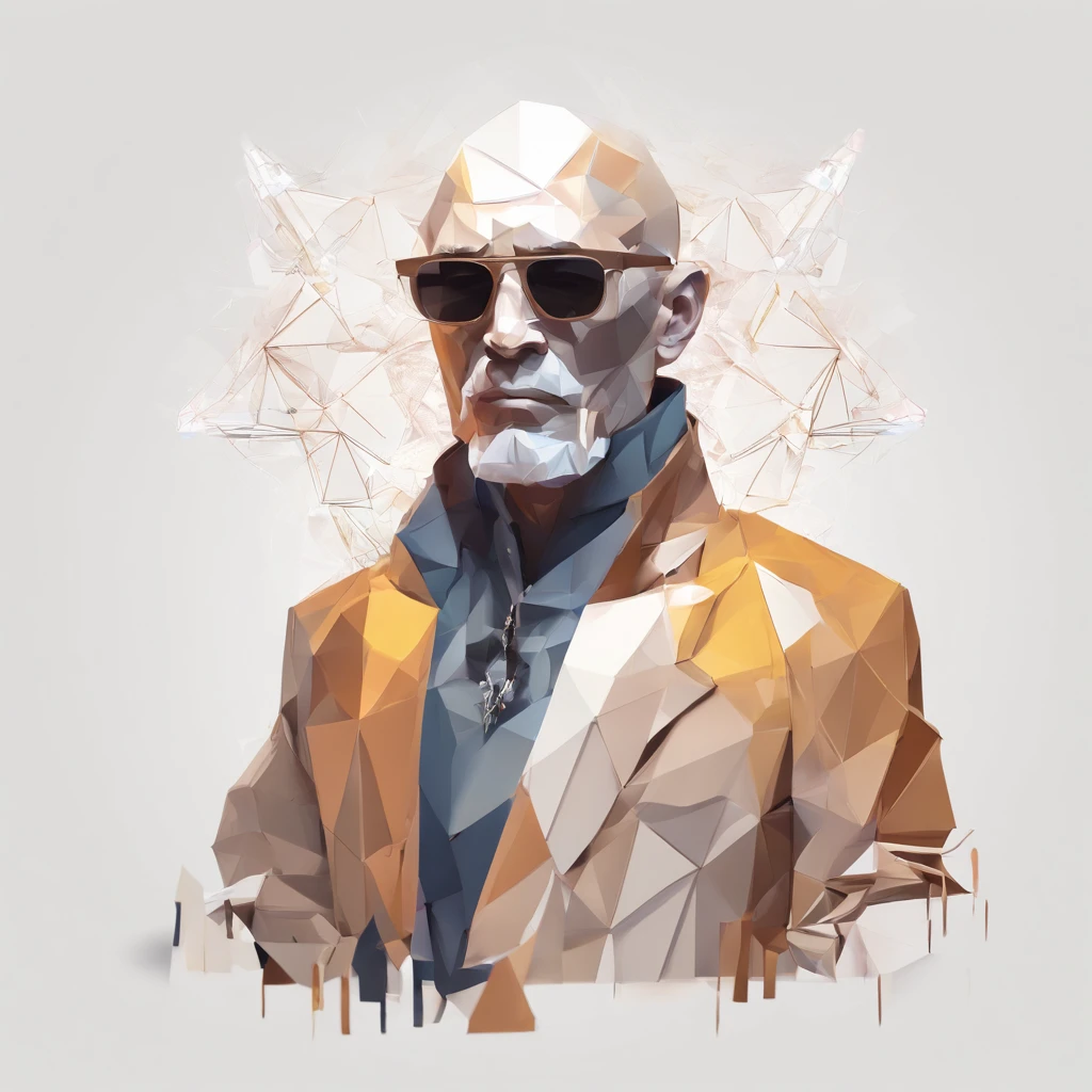 Perfect alignment, Sand monk in jacket,Crystal Vase,Rose flower, Wearing sunglasses, cheerfulness, Standing position, Abstract beauty, Centered, Looking at the camera, Facing the camera, Approaching perfection, Dynamic, Highly detailed, Smooth, Sharp Focus, 8K, hight resolution, Illustration, art by carne griffiths and wadim kashin, White background