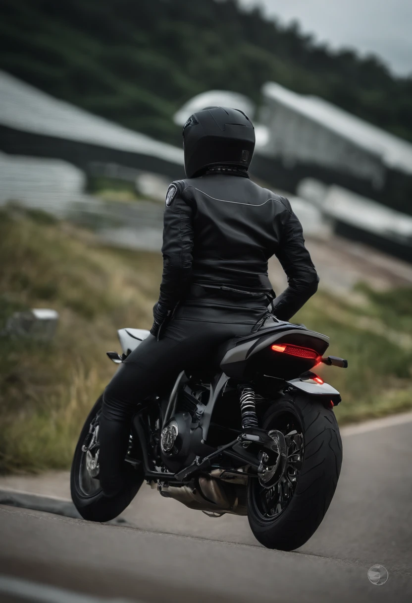 (Faraway view),tmasterpiece,best qualityer,1girl,独奏,jaket,校服,serafuku,Stockings,wearing gloves,Carry a backpack,Black hair,黑The eye,cyber punk perssonage,the street,Machinary,motorvehicle,the motorcycle,in a panoramic view,helmet on,speed-line,Depth field,motionblur,ssee-through,in a panoramic view,ride horse,Floating hair,the night,neon trim,hands in arms,