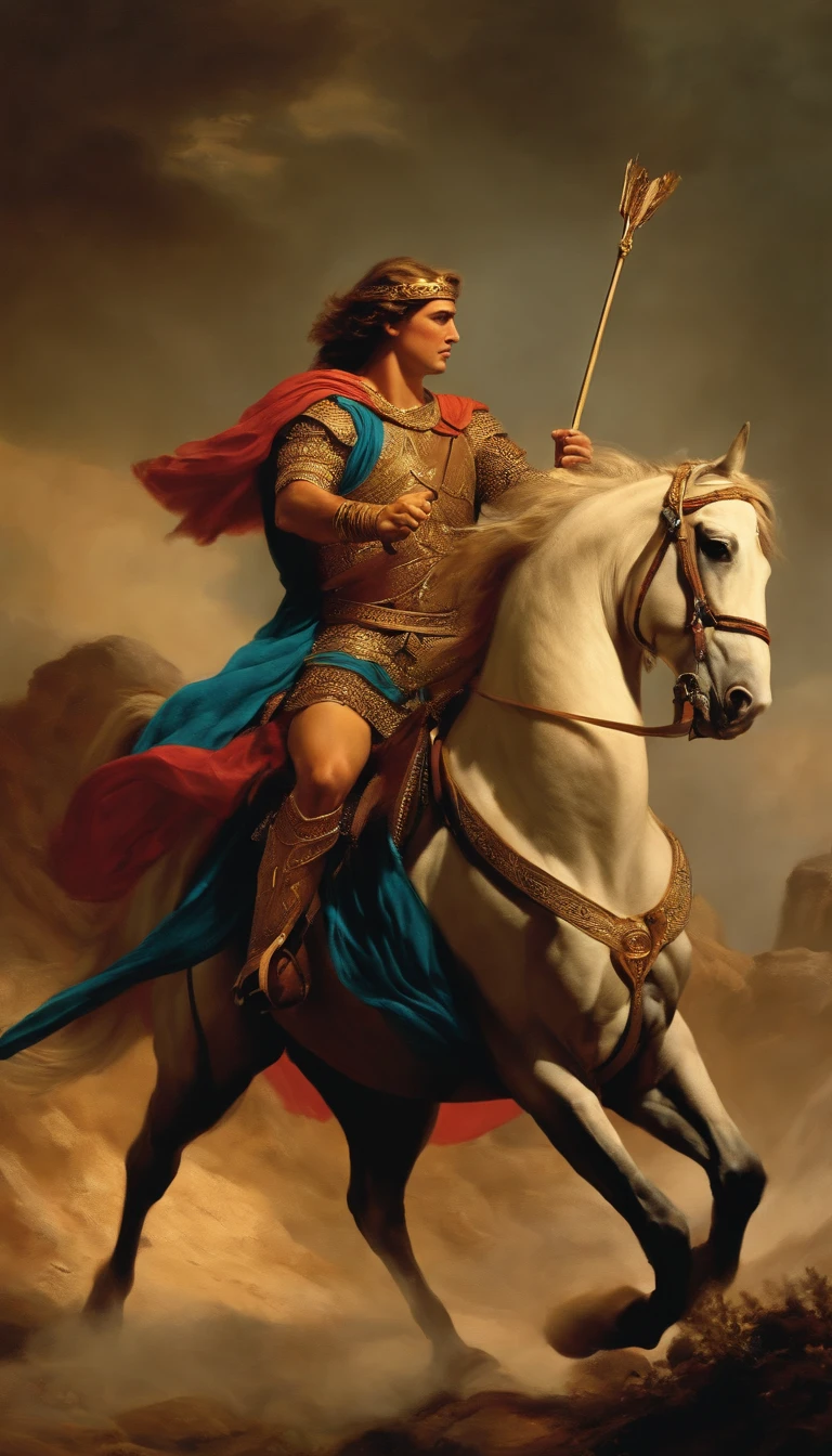 (Obra prima) (8K) (ALTAMENTE DETALHADA) (alta qualidade) pintura de um homem em armadura com uma espada e escudo, pintura de um cavaleiro, pintura restaurada, portrait of saint of the pit, pintura renascentista de um cavaleiro, segurando seu tridente, Arcanjo Miguel, saint of the pit, inspired by Mór Than, Grande Rei de Stovokor, com espada grande, Pintura de Golias, imagem de um guerreiro masculino adulto