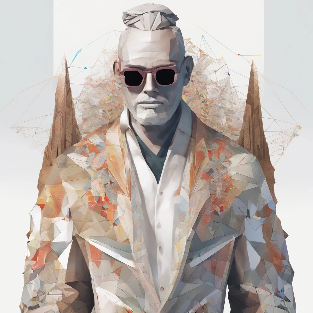 fullllbody,Perfect alignment, Sand monk in jacket，, Wearing sunglasses, cheerfulness, Standing position, Abstract beauty, Centered, Approaching perfection, Dynamic, Highly detailed, Smooth, in 8K, hight resolution, Illustration, art by carne griffiths and wadim kashin, White background