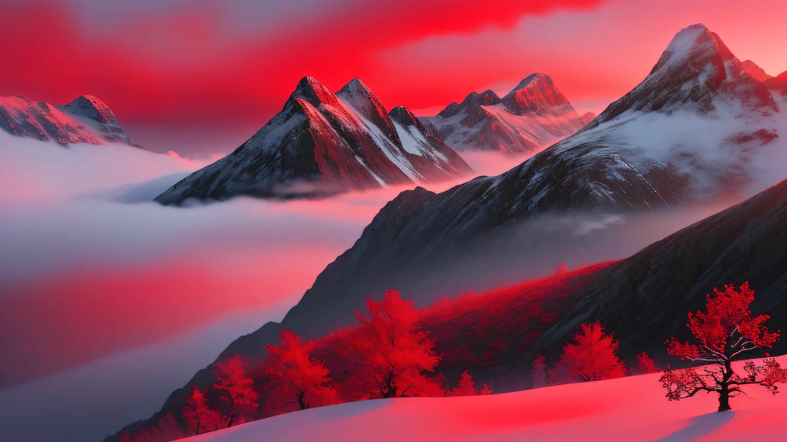 ((Masterpiece:1.4,Best Quality)), Cloud, exteriors
(mountains), Spring glade, scenery, skye, winter,
(early morning:1.4),Morning Red, high detail, abundant, 8K, high detail, wallpapers,