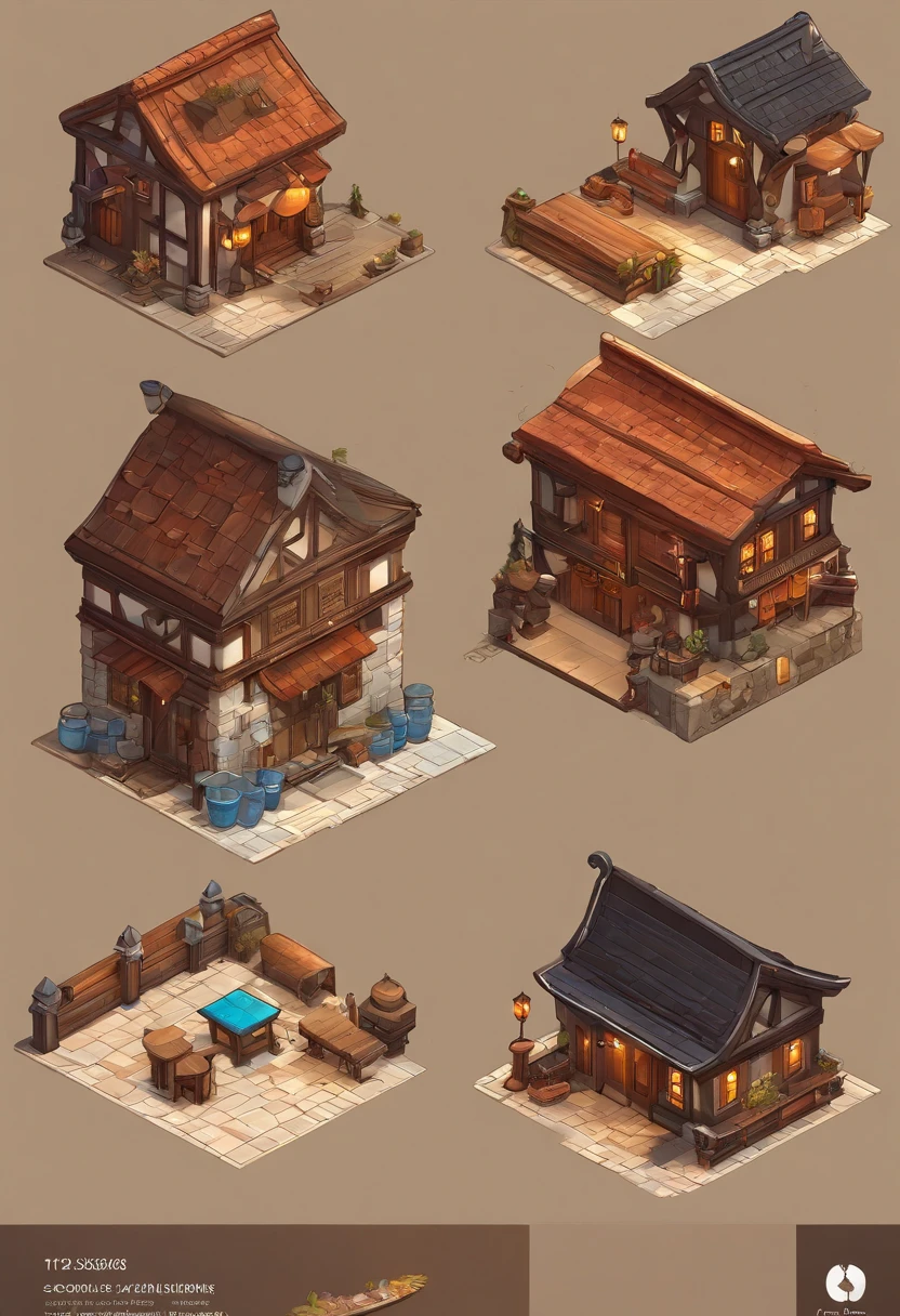 Small building close-up, Multi-dimensional comfortable building, Stylized game art, 3 d render stylized, Medieval Tavern, Stylized concept art, polycount contest winner, stylized 3d render, dimly-lit cozy tavern, isometric 2 d game art, isometric game art, Detailed game art