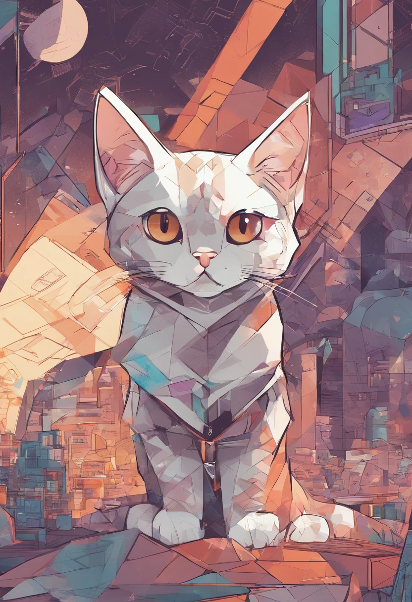 (catss ),(Best Pose),(best angle), (Better representation), American Shorthair、Eduardo Cobra Acor Cholchoamento ,Multidimensional geometric wall portrait, Artistically, Chibi,yang08k, Beautiful fece, colouring,