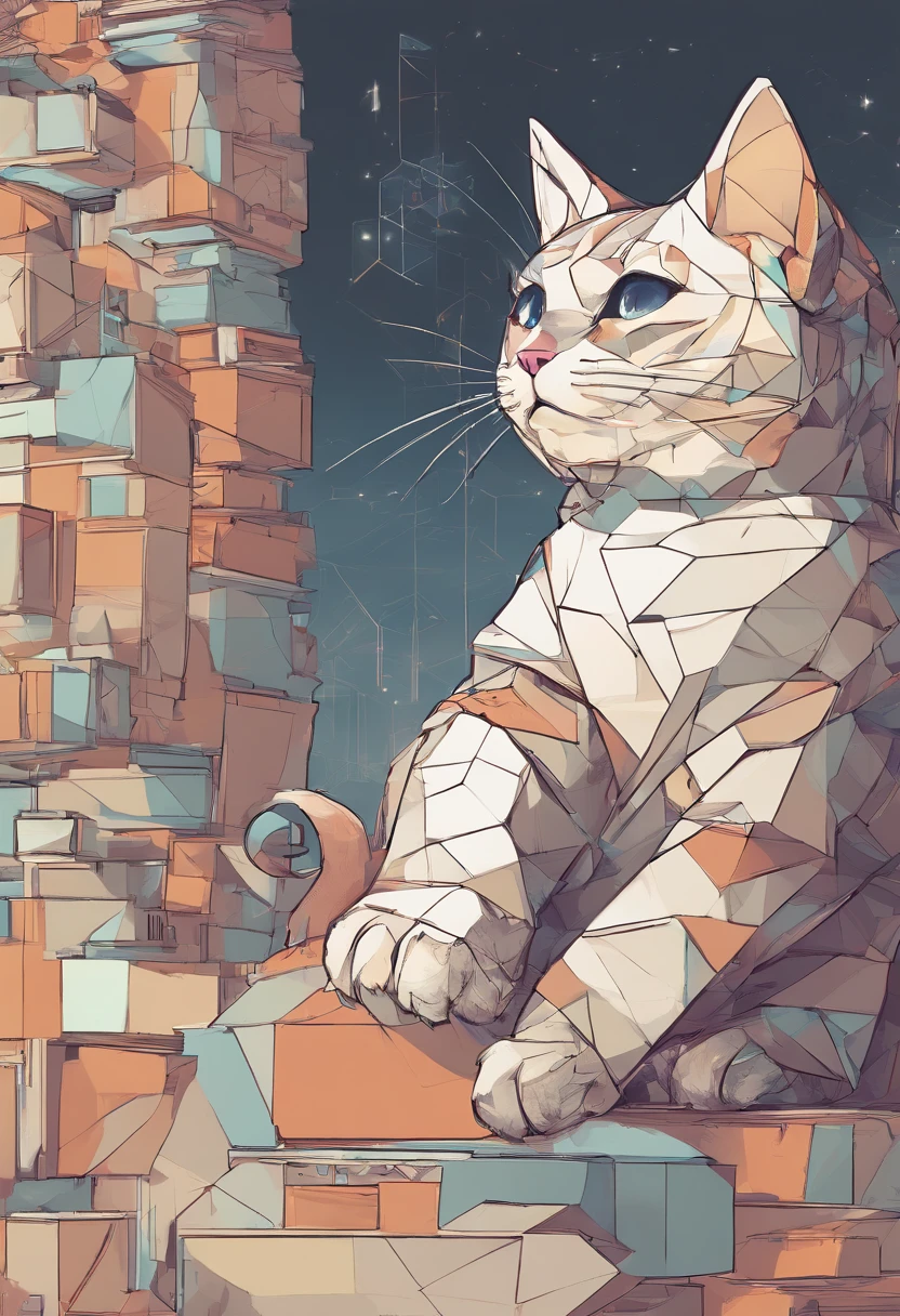 (catss ),(Best Pose),(best angle), (Better representation), American Shorthair、Eduardo Cobra Acor Cholchoamento ,Multidimensional geometric wall portrait, Artistically, Chibi,yang08k, Beautiful fece, colouring,