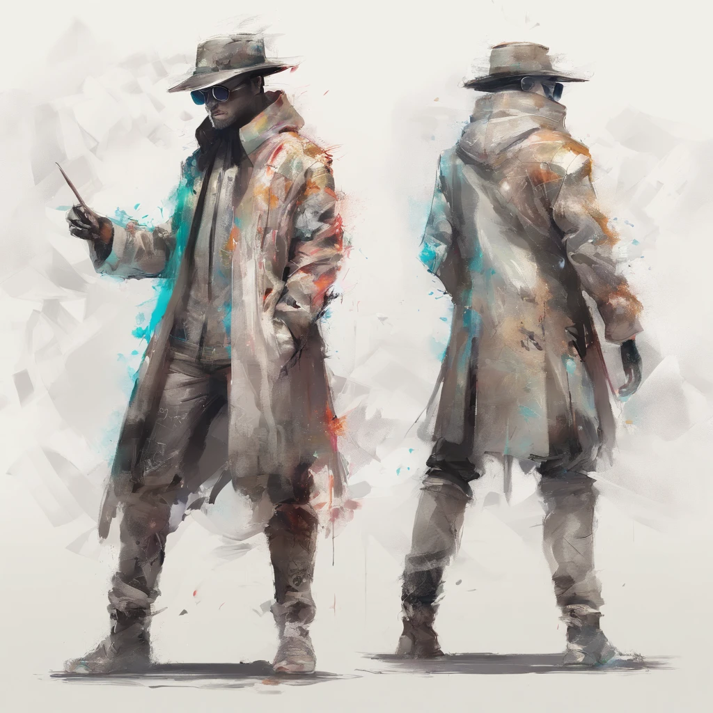 fullllbody,Perfect alignment, Sand monk in jacket，, Wearing sunglasses, cheerfulness, Standing, Abstract beauty, Centered, Approaching perfection, Dynamic, Highly detailed, Smooth, in 8K, hight resolution, Illustration, art by carne griffiths and wadim kashin, White background
