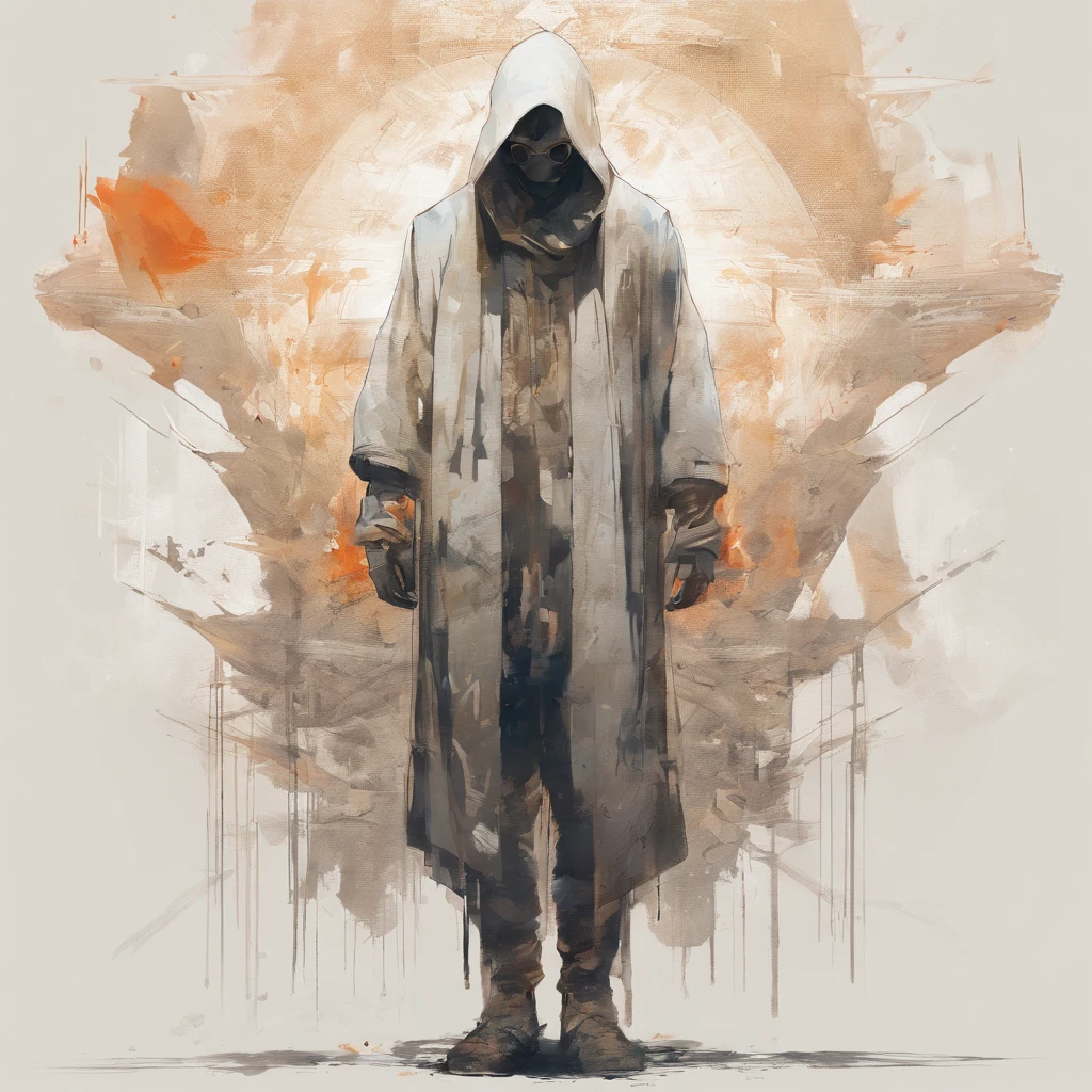 fullllbody,Perfect alignment, Sand monk in jacket,, Wearing sunglasses, cheerfulness, Standing, Abstract beauty, Centered, Approaching perfection, Dynamic, Highly detailed, Smooth, in 8K, hight resolution, Illustration, art by carne griffiths and wadim kashin, White background