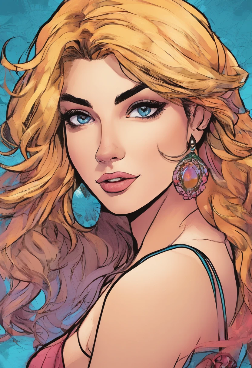 Cover photo of a 25-year-old Brazilian woman, pointing at camera, cheveux blonds, serious, (amazing skin detail: 1.4), (peau naturelle: 1.2), (Pores: 0.6), Makeup, (Detailed light blue eyes: 1.2), fond , fond ville, Light border, dark atmosphere, (Bokeh: 1.2), photographie, cinematic, photoreallistic, ultrarealistic, fille en forme, Silhouette parfaite, (gros sein), (Sexyr tank top outfit)