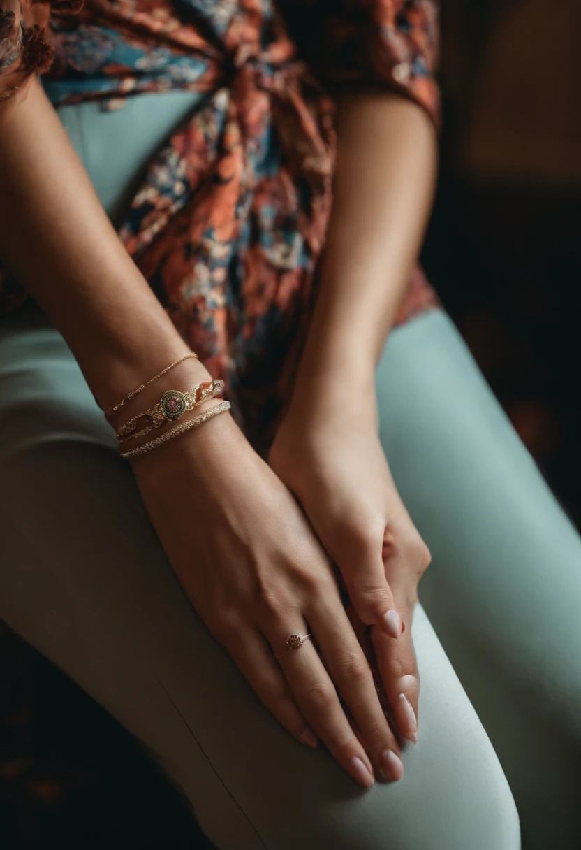 Woman's hand holding crotch