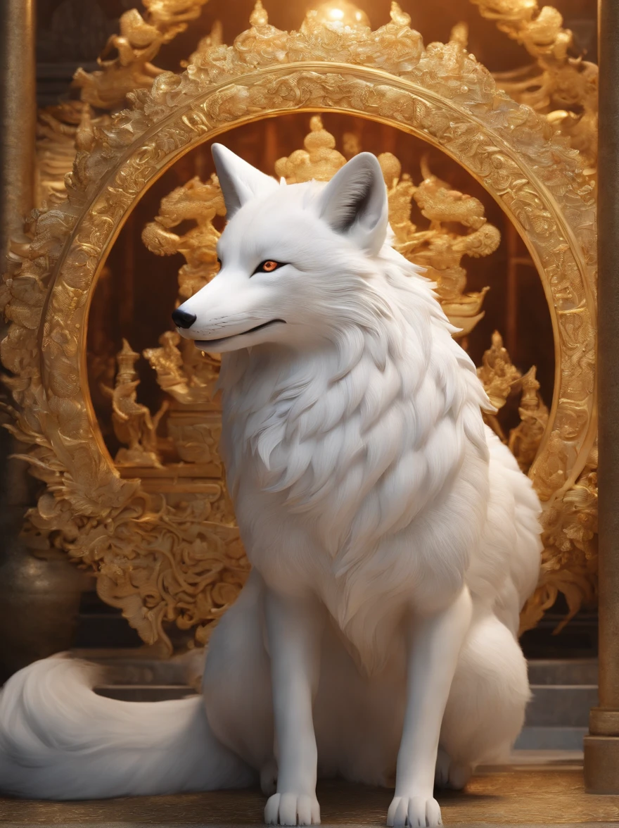 White nine-tailed fox　frontage　Chinese big breasts　Divine Beast　rot　Gold 8k god-like