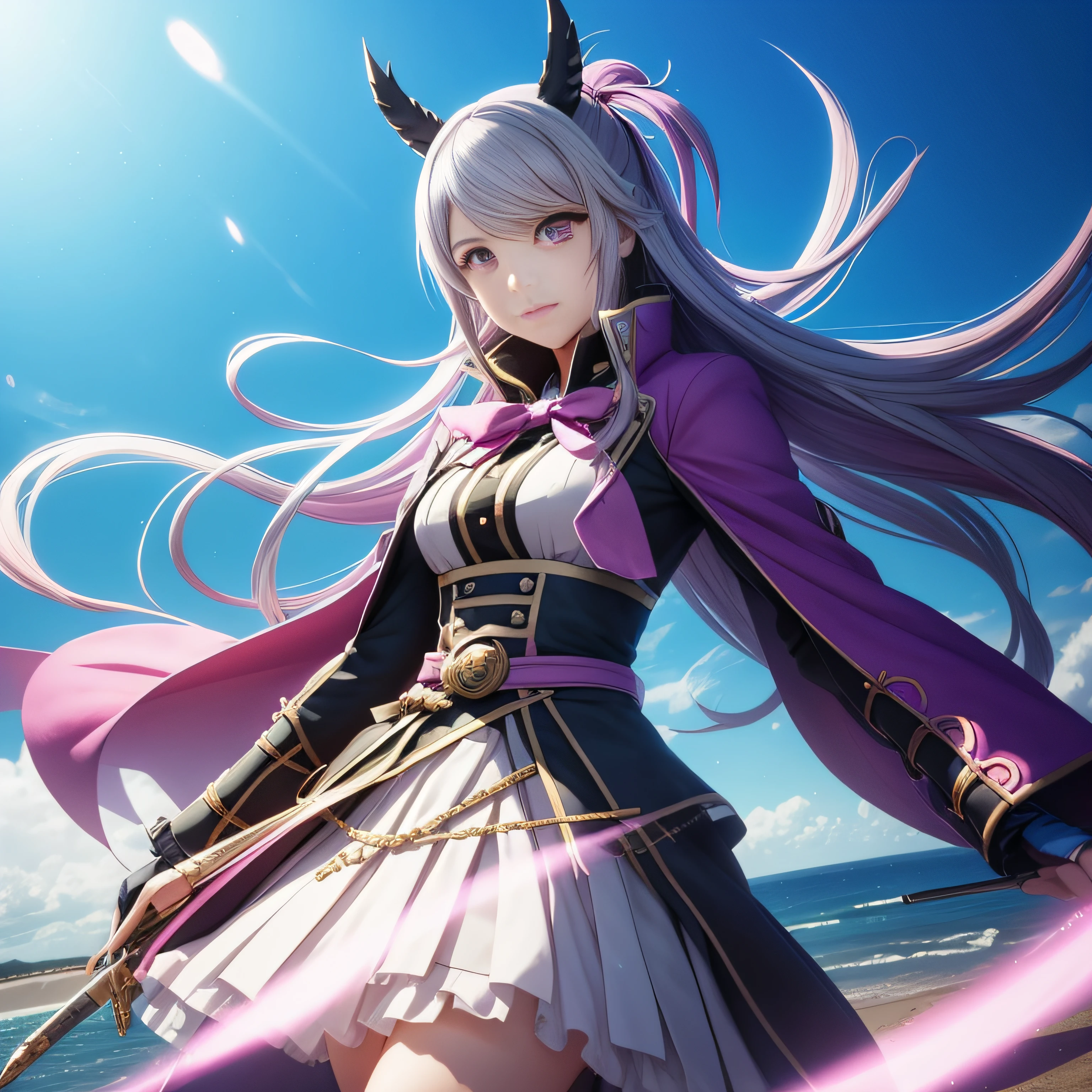 Ibuki Mita /(Danganronpa/), The bank is super detailed, masutepiece, Illustration, 8K, masutepiece, Realistic Shadows, Wind, gradient, Volumetric lighting, Cute, Ambient lighting, Colorful, glowing particles, Beautiful detailed eyes 1 girl, Solo, (Original outfit), Dungeon Background, Blue and pink mage costume, cloaks, Magic, Fantasy --auto