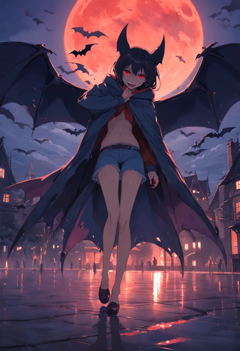 1 Vampires, Dark, (Male), Rotten skin is pale, Sharp fangs, Red eyes, (Blood dripping from the mouth:1.2), Strong gaze, Flowing black hair,Gnawing on the human body (hooded cloaks:1.1), Moonlight, gothic environment, Shadows, Mist, (Bat wings:1.3), (Bat swarm:1.4), Ancient castle, Vampire fangs, (Pale moonlight:1.1), (Transformation:1.2), (bloodthirsty:1.3), (Fangs pierce the skin:1.2), (Splashing blood:1.1), Vampire bites, (creepy atmosphera:1.1), (eerie silence:1.1), Bats fly, Night, elegant, mysterious.