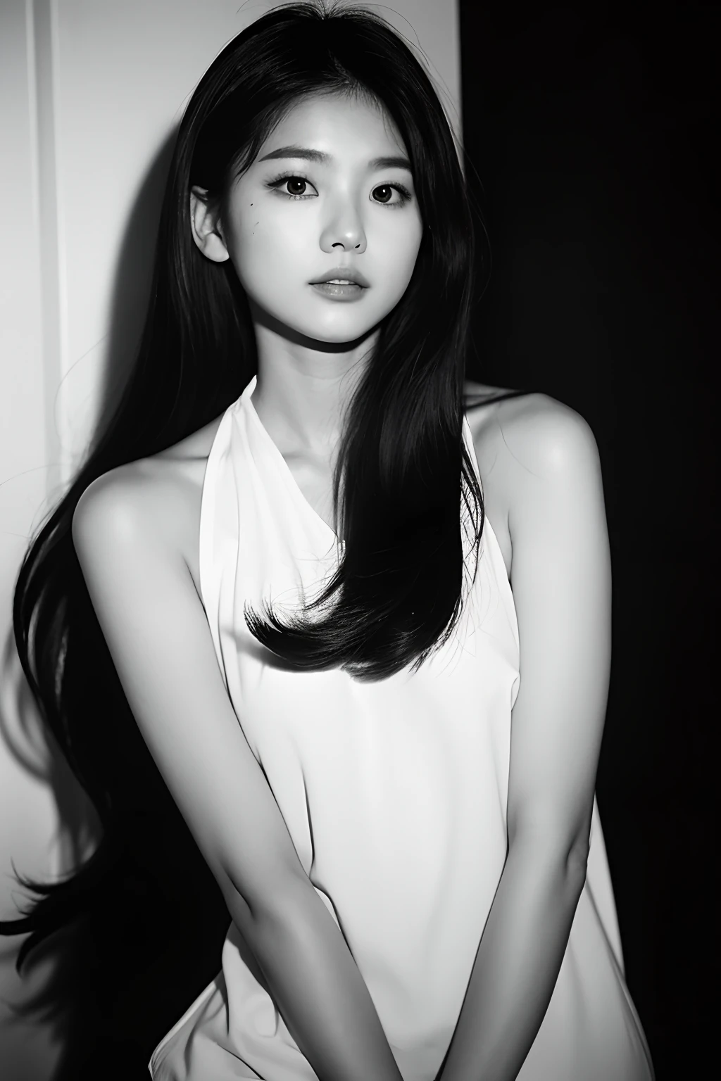 Photo of a Beautiful Korean kpop idol Woman, Summer, Lustful, film grain, Ilford HP5, 80mm