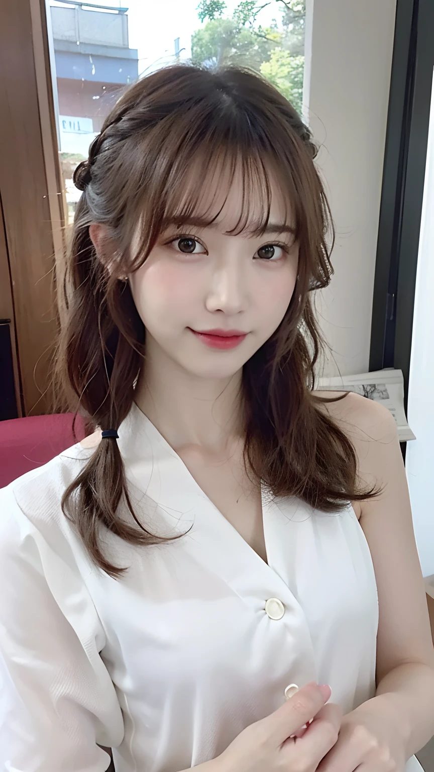 (masterpiece:1.3), (8K, Photorealsitic, Raw photography, Top image quality: 1.4), Japan high school girls、(Random hairstyles:1.2)、(small tits:1.3)、Super Detail Face、Eye of Detail、二重まぶた、foco nítido:1.2、prety woman:1.4、light brown hair、Yokai Maki、top-quality、masterpiece、超A high resolution、(Photorealsitic:1.4)、very detailed and professional lighting、slender、(a smile:1.3)、(eye line:1.2)、(Looking at the camera)、((lying on the bed:1.5))、(Only the face sticks out of the blanket)、(Detailed areola depiction:1.5)、