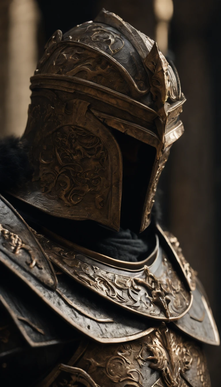 (Best quality,4K,8K,A high resolution,Masterpiece:1.2),Ultra-detailed,(Realistic,Photorealistic,photo-realistic:1.37),A sword-wielding demon armor warrior stood in the hall, Full body portrait of the mysterious knight, Wearing heavy armor，A sacred warrior wielding a legendary sword, Mythical warriors in full-body armor, A golden knight with divine armor, The helmet is decorated with the devil's horns, The eyes glow blood-red, Concept art for glorious figures, Crimson Armor Knight, Epic Paladin armor, Holy medieval knight, Kneel on one knee, Blades embedded in the earth, submission, Full body shot.