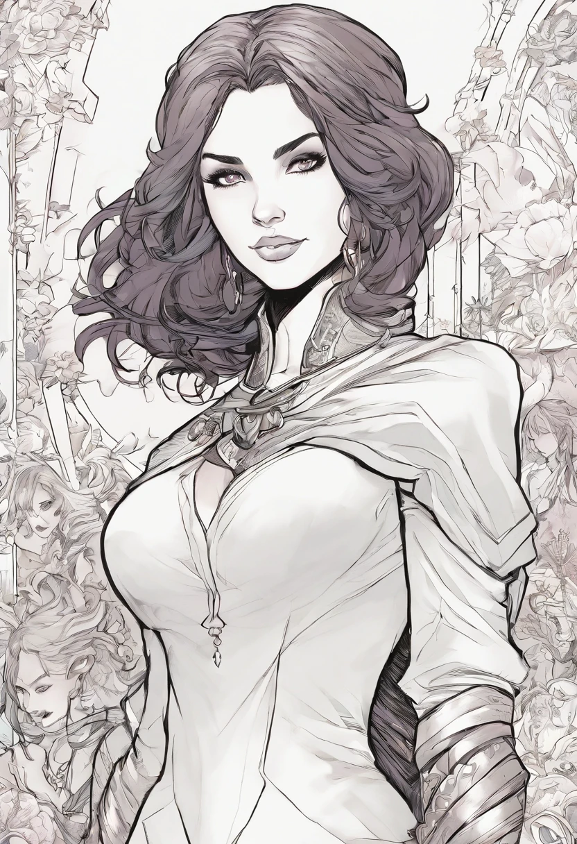 Detailed caricature, Young Caucasian girl with black straight hair and crimson eyes, White Porcelain Leather, full bodyesbian, White ball gown and big breasts, hightquality, High resolution, 8K, hard disk, (Well-designed body), Amazing body, (super detailed), beautidful eyes, ultra-detailliert, Ultra Elista