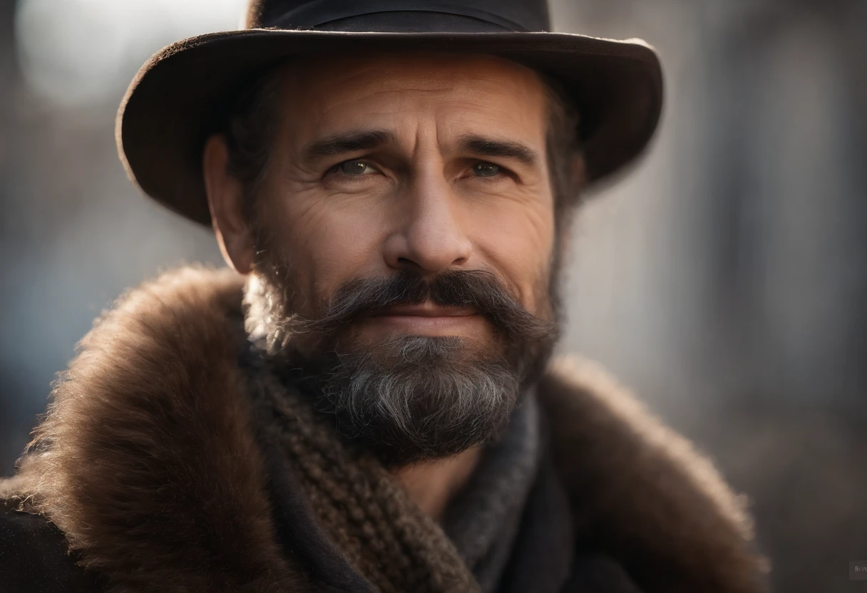 portrait of a father,handsome man,kind eyes,wise smile,gentle personality,dark hair,beard and mustache,dapper attire,shades of blue and gray,professional lighting,subtle background,medium:oil painting,high resolution,vivid colors,warm color tones,subtle shadows,ultra-detailed,photorealistic,studio quality,sharp focus,bokeh,realistic skin texture,artistic brushstrokes,emotionally expressive face,carefully crafted details,subtle play of light and shadow,thoughtful gaze,sense of serenity,love and wisdom,contrast between soft and strong features,aging gracefully,loving father with a touch of authority,creating a timeless masterpiece
