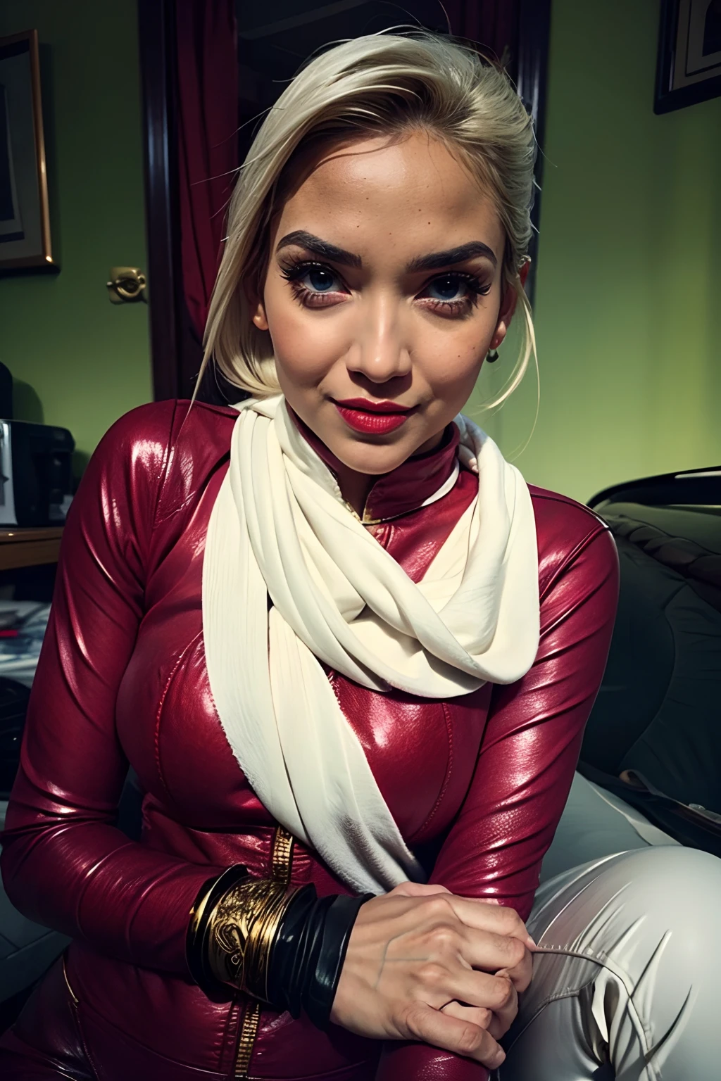 warm colors, A sexy woman in armor, legendary warrior , A beautiful babe, sex pose, erotic design , erotic face, erotic pose, pore white hair, small tits, big eyes, sexy eyes, body covered with tattoo, red lips, sexy lips, sexy face, erotic, erotic pose, FULL BODY