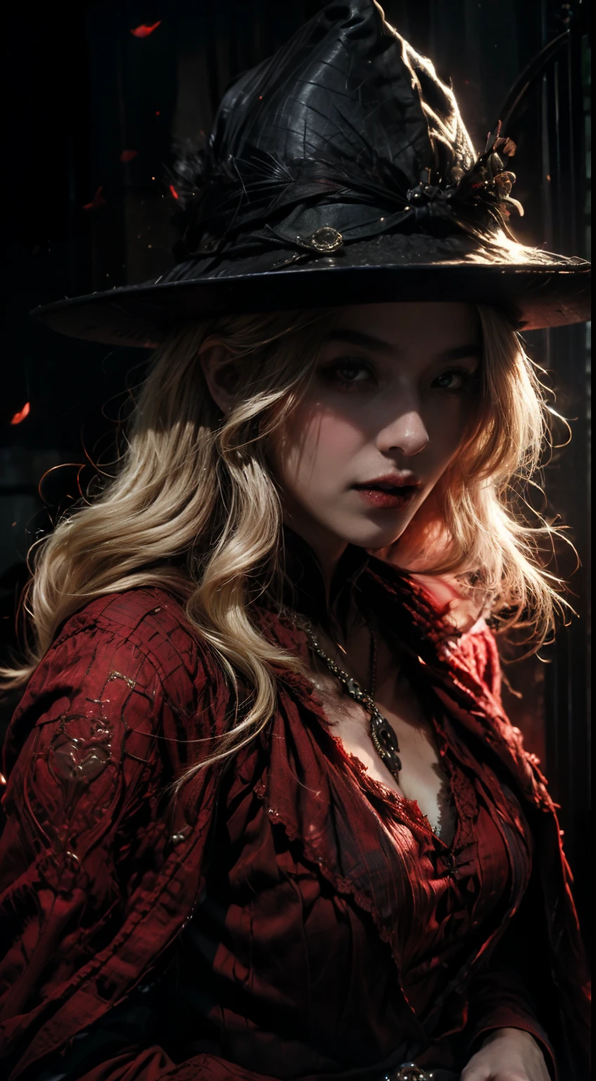 (opulent,A high resolution,super-fine),(Vampires),(((Red glowing eyes)))looks into camera,evil look,Clear facial features,Vampire fangs exposed,Wear gorgeous gothic dresses, blonde hair,Biting the man's neck to suck blood,rosette,Skull decoration,the bats,The body is surrounded by red mist,rays of moonlight,Kingly temperament,cinematic rim light,The light is delicate,tmasterpiece,ultra - detailed,Epic composition,Super HD,high qulity,HighestQuali,32K