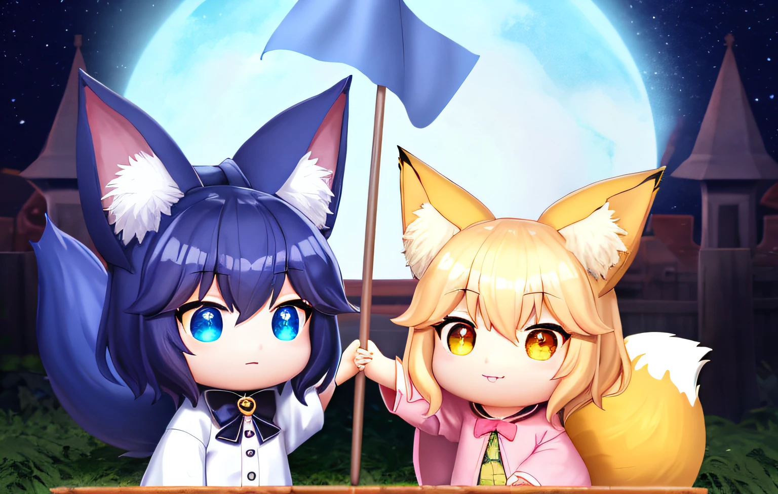 Waving the flag at the summit、Pop Mart Blind Box IP、Close up of cute white robe doll、Young One Angel Style、Wear longer, Dress fluently、Lop style、Poseline doll、Little people々々々々々々々々々々々々々々々々々々々々々々。unreal enginee 5、Light 3D/C4D production: 8K HD quality/illuminating/Ultra-fine lens description 1.5、flawless、Chibi Background/Cinematic。Tuna bowl、macadamia、(((7Foxes get along well)))