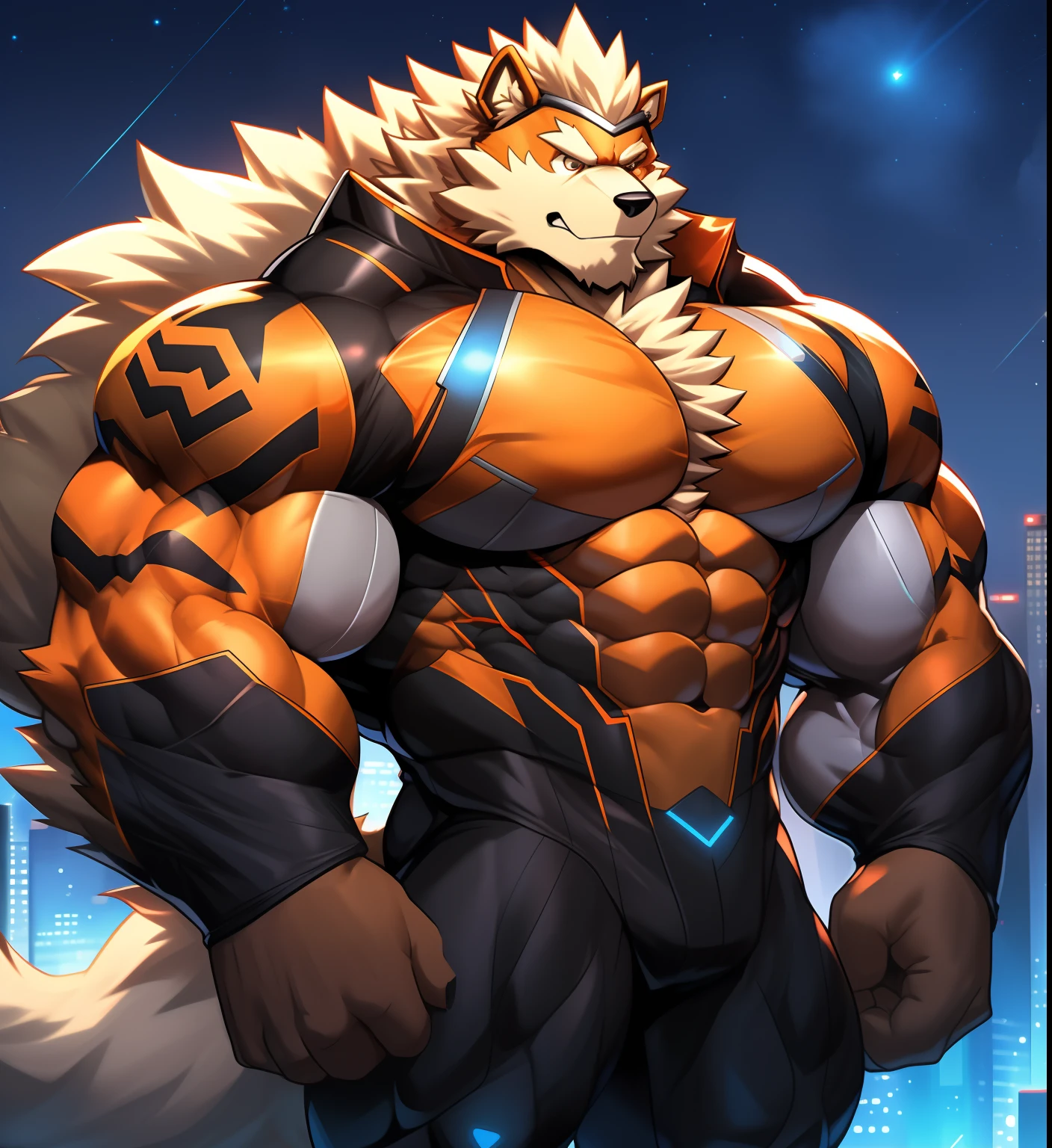 solo, 1boy, Huge Muscular Old Grizzly Bear wearing glasses , pectoral, huge pectoral, wide pectoral, short white hair, black MMA shorts, black MMA gloves and shirtless and topless , white bearded, Mustache, MMA tournament cage ring background, masterpiece, high detailed, 8k, high resolution, front side, at the tournament rasing up two armes flexing victory as the champion, veins popping, growling, snarl