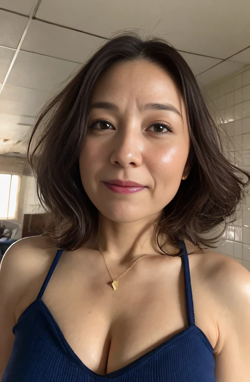 ((highest quality、8K resolution、master masterpiece、professional photography)), Photoreal, (50 year old beautiful mature woman with idol face:1.3), (Wrinkled face:1.2)、upper body photo、(Nude photo from the chest up:1.2)、(solid white background:1.1)、(advertising image:1.1)、wrinkles around the eyes,standing elegantly、(Plump and soft body、clavicle)、(The most elegant and beautiful berry long wavy hair)、(look at me悲しい微笑み:1.2)、(look at me:1.1)、(large breasts of beautiful shape、soft cleavage)、perfect makeupアップ,Dark red lipstick,perfect makeup,eye shadow、long eyelashes、(Glossy fair skin with super high detail:1.1)、premonition of love