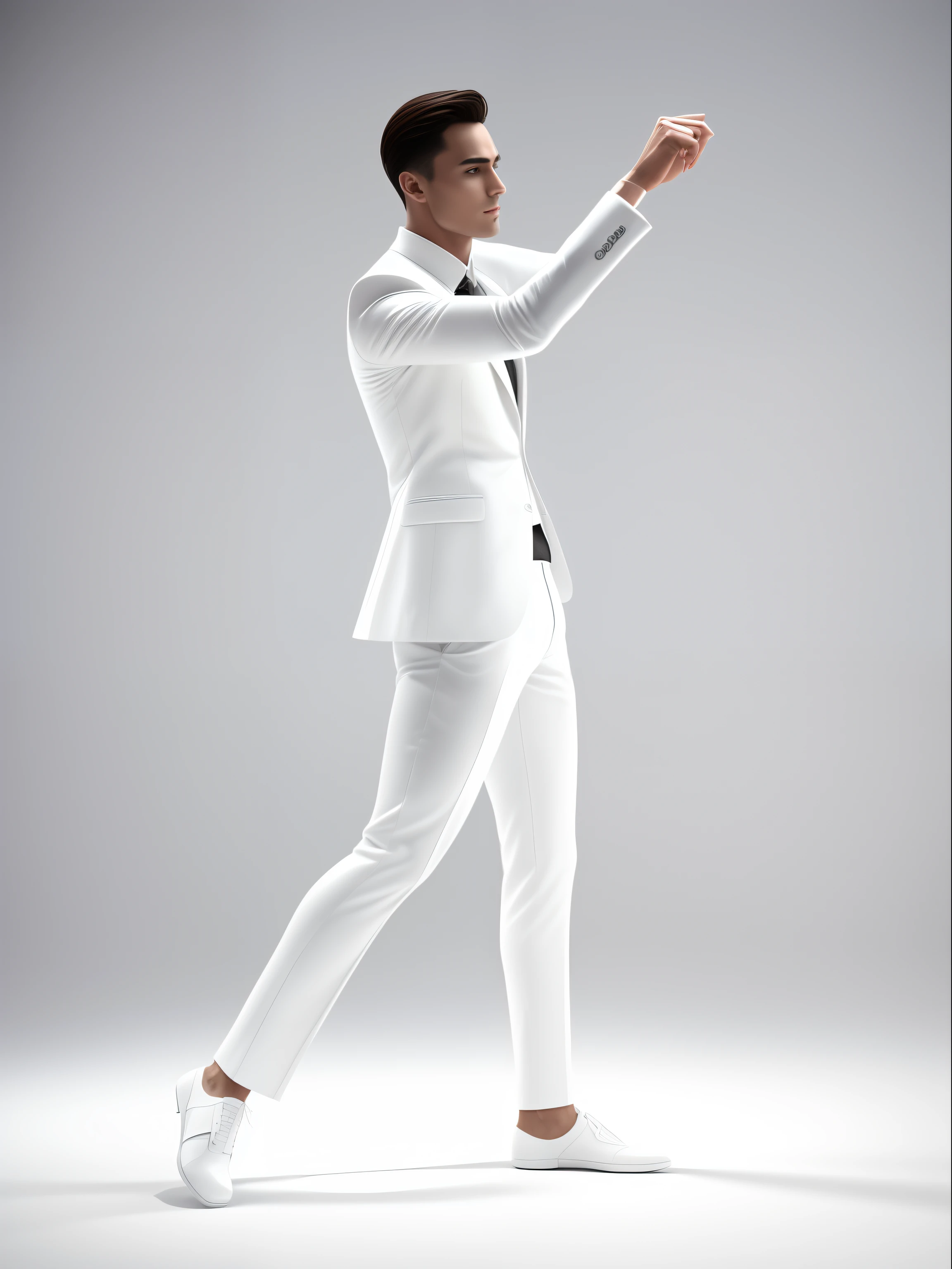 Man in white suit, full body with dynamic pose, dynamic moving pose, dynamic dancing pose, frantic dancing pose, tendu pose, modeled in poser, standing athletic pose, dynamic perspective pose, Standing Pose, model standing pose, Man Standing in Defensive Pose, t-pose of male magic wizard, standing elegant pose