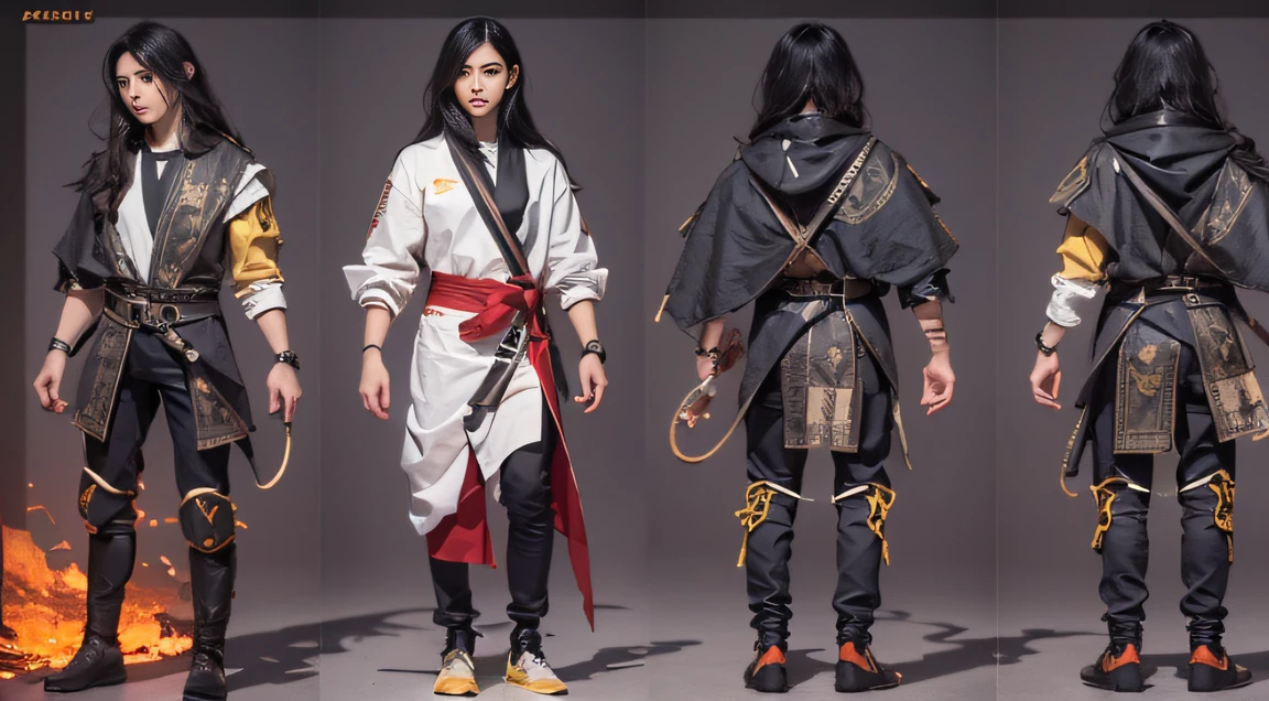 Full Body Macho Warrior 32K(tmasterpiece,k hd,hyper HD,32K)Long flowing black hair,ponds,zydink, a color, patriot (Silly man), (Gold scarf), Combat posture, looking at the ground, long whitr hair, Linen bandana, Chinese python pattern long-sleeved garment, (Abstract gouache splash:1.2), Dark clouds lightning background,Falling leaves fly(realisticlying:1.4),Black color hair,Fallen leaves flutter,The background is pure, A high resolution, the detail, RAW photogr, Sharp Re, Nikon D850 Film Stock Photo by Jefferies Lee 4 Kodak Portra 400 Camera F1.6 shots, Rich colors, ultra-realistic vivid textures, Dramatic lighting, Unreal Engine Art Station Trend, cinestir 800,Long flowing black hair,(((Otomusha)))