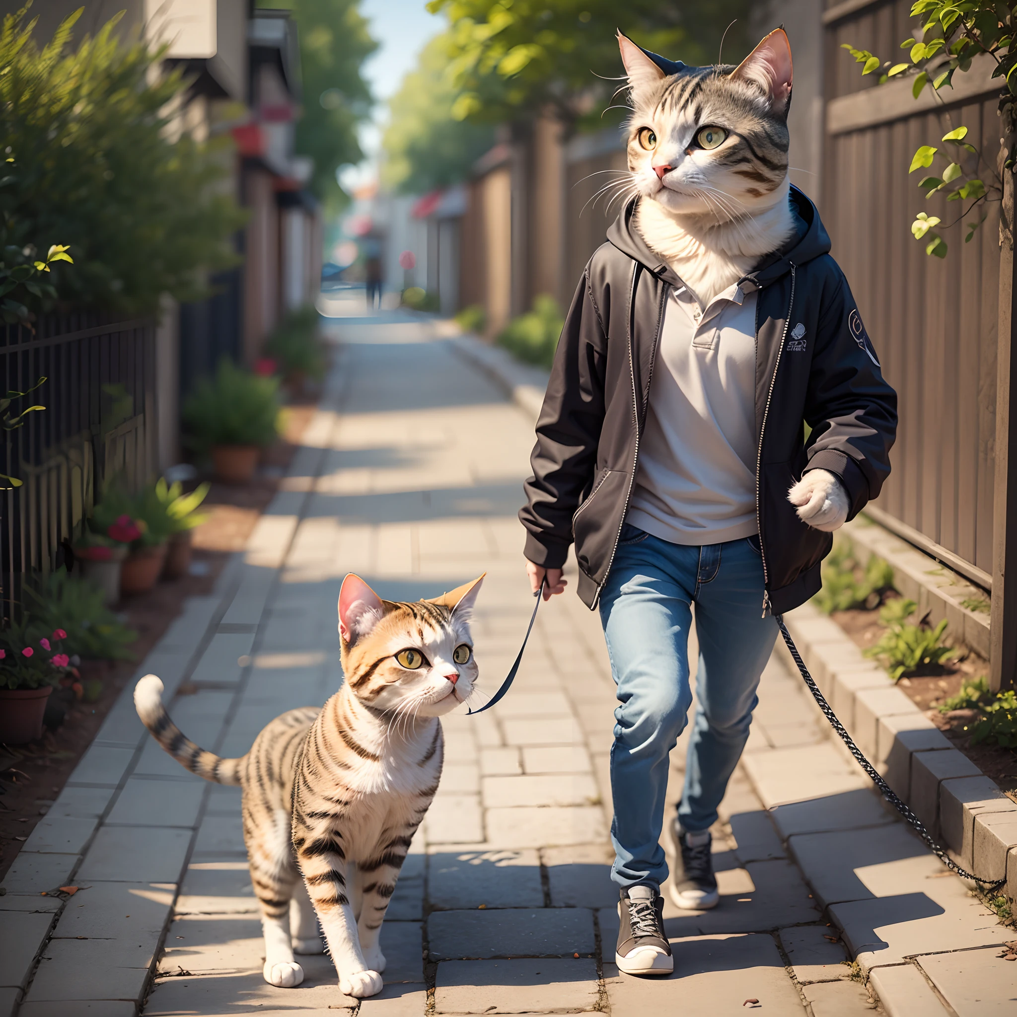 Cat taking a walk, masterpiece, super detail, best quality --auto --s2