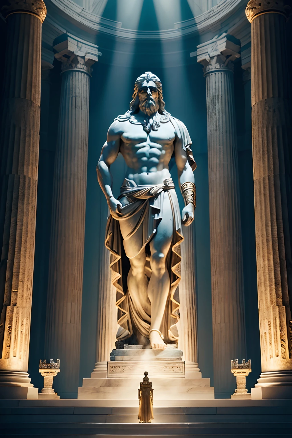 stunning illustration of the majestic Statue of siting Zeus at Olympia with Temple of Zeus at Olympia, throne atmosphere, radiating a sense of mythical wonder and mystery, expert lighting techniques, crayon colors, touch of realism, intricate details, enchanting world Immerse, Greek mythology, visually captivating depiction, meticulous rendering, precise rendering techniques, mesmerizing effect, beautiful effect, exudes the highest quality, true masterpiece, making it a must-see for any art enthusiast, Step into a world of fantasy and wonder, crisp clarity that is unmatched, (impeccable quality:1.3), (insane details:1.3), exquisite detail,