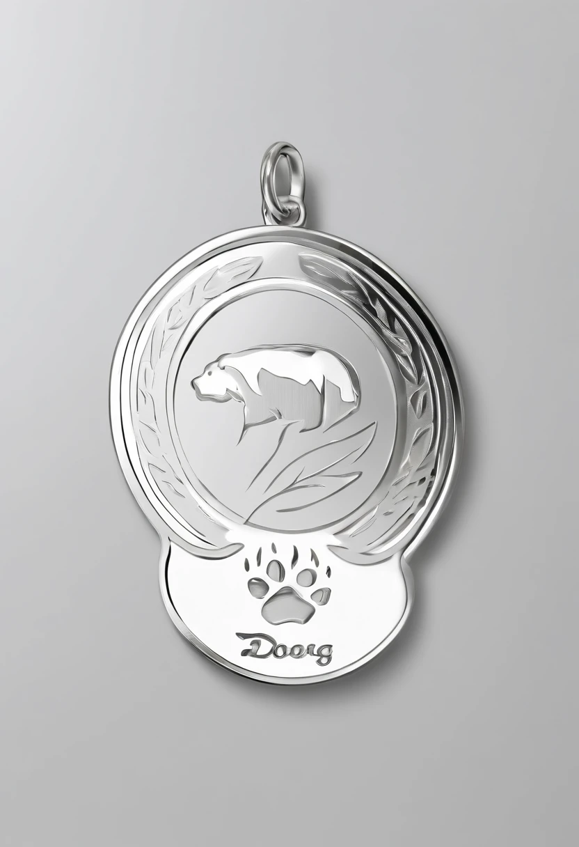 medal,Medallion in the style of a bear's paw,There is a leaf in the middle of the medallion,The leaf is engraved with the word dog,logo,Cartoon style,white backgrounid