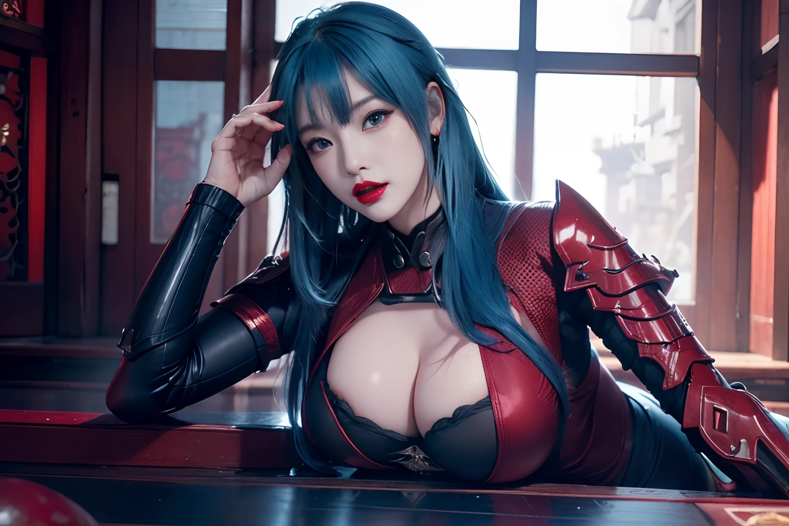 nsfw,seminude,ganyulp,ganyu_(genshin_impact),ganyu_\(genshin_impact\),1girl,solo,red lips,game cg,blue hair,portrait,,
