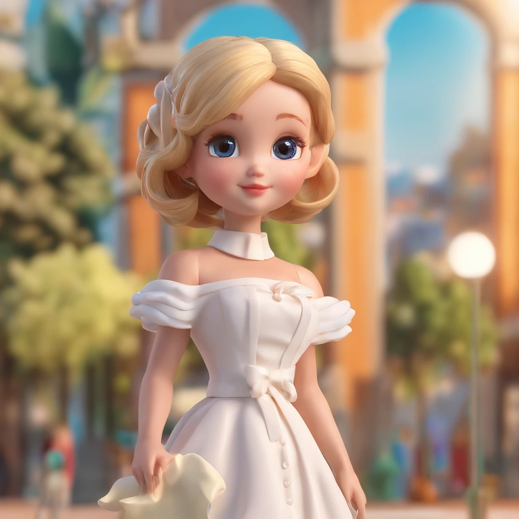 Super Cute Girl IP by Pop Mart, Bright eyes, Cherub,Little white dress, Barbie doll, modeled, blind box toy, Glossy and delicate,clean back ground, Good luster, 3D rendering of a,Best Quality