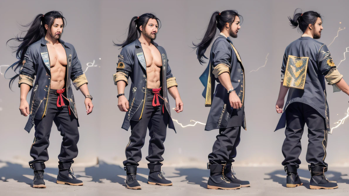 Full body male chef 32K(tmasterpiece,k hd,hyper HD,32K)Long flowing black hair,ponds,zydink, a color, patriot (Silly man), (Gold scarf), Combat posture, looking at the ground, long whitr hair, Linen bandana, Chinese python pattern long-sleeved garment, (Abstract gouache splash:1.2), Dark clouds lightning background,Flour flies(realisticlying:1.4),Black color hair,Flour fluttering,Background fog, A high resolution, the detail, RAW photogr, Sharp Re, Nikon D850 Film Stock Photo by Jefferies Lee 4 Kodak Portra 400 Camera F1.hots, Rich colors, ultra-realistic vivid textures, Dramatic lighting, Unreal Engine Art Station Trend, cinestir 800,Long flowing black hair,(((Male chef)))With his eyes closed