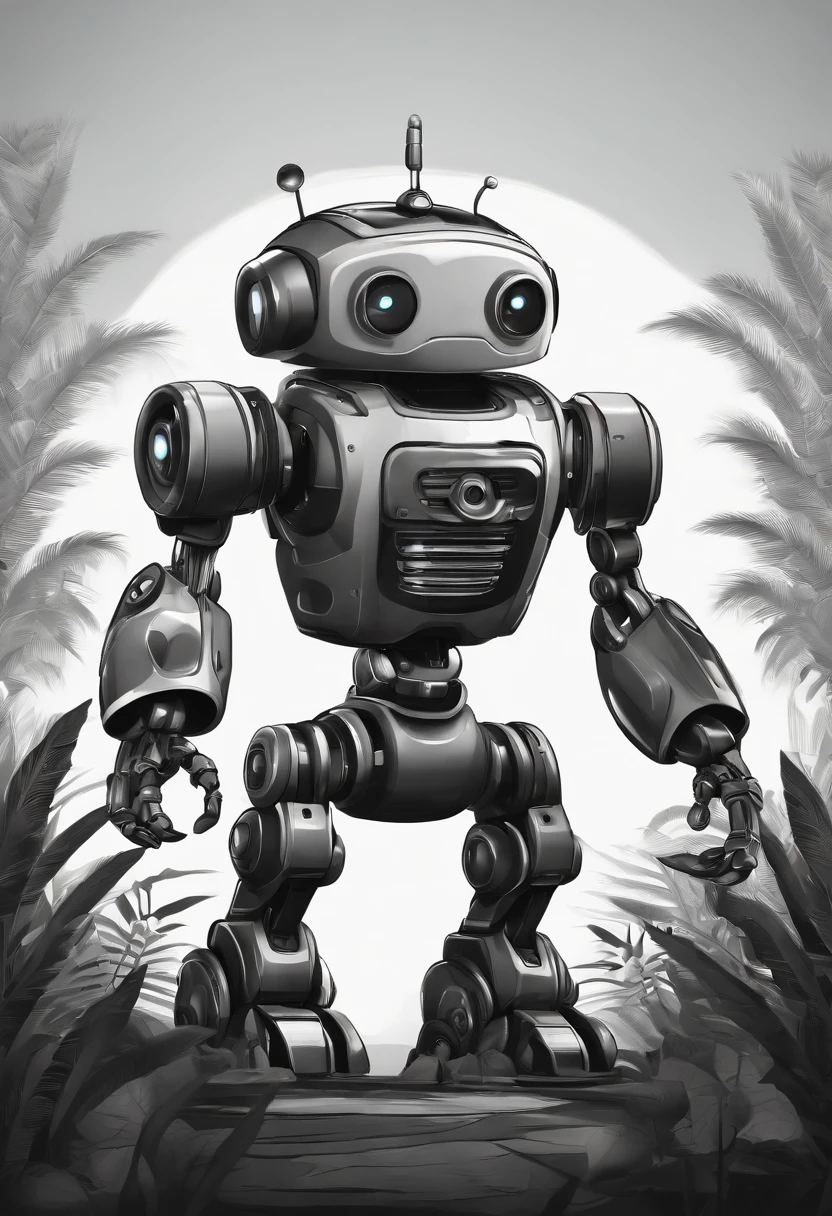 Create black and white pages of cute cartoon-style land animal robot, No shading, No shadow, no background, And no borders..