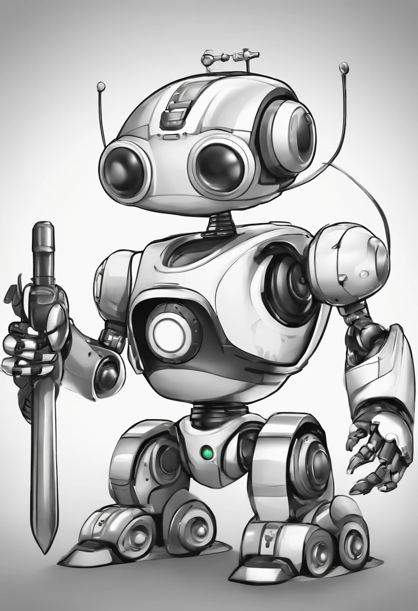 Create black and white pages of cute cartoon-style land animal robot, No shading, No shadow, no background, And no borders..
