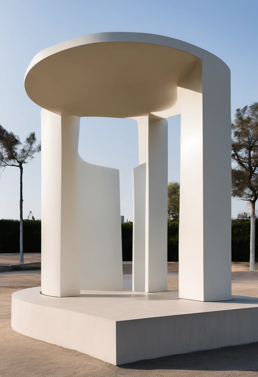 curves Minimalist, sculpture monument , 4 sides of the monument in pictures, war monument, perspective around the monument.